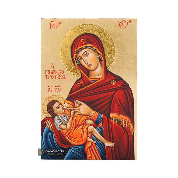 Virgin Mary MilkGiver Handwritten Icon with 24k Polished Engraved Halo