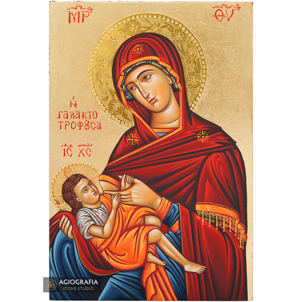 Virgin Mary MilkGiver Handwritten Icon with 24k Polished Engraved Halo