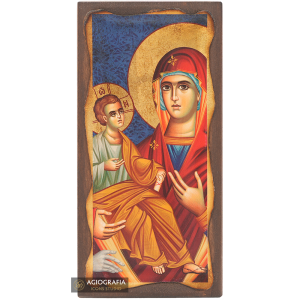 Virgin Mary with Three Hands Christian Icon with Aged Gold Leaves