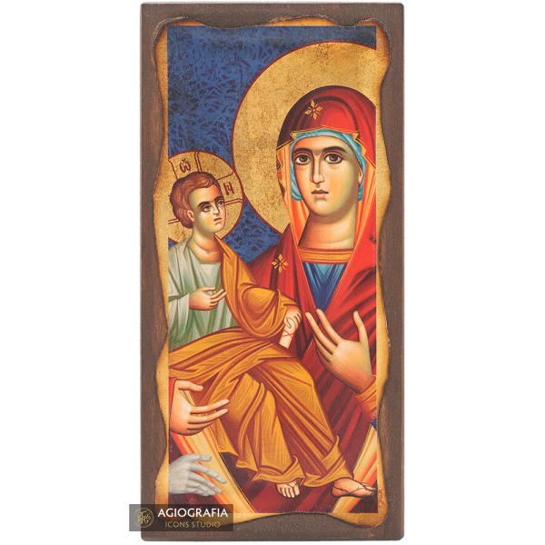 Virgin Mary with Three Hands Christian Icon with Aged Gold Leaves
