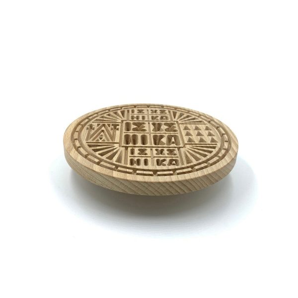 Holy Bread Prosphora Seal - 16cm - Natural wood - Christian Orthodox Stamp - Traditional Orthodox Prosphora - Deep Cutted & Round Decoration