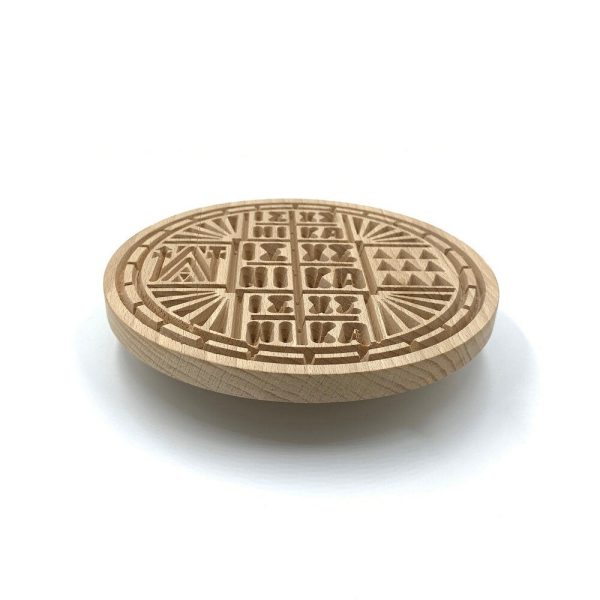 Holy Bread Prosphora Seal - 18cm - Natural wood - Christian Orthodox Stamp - Traditional Orthodox Prosphora - All Symbols & Round Decoration