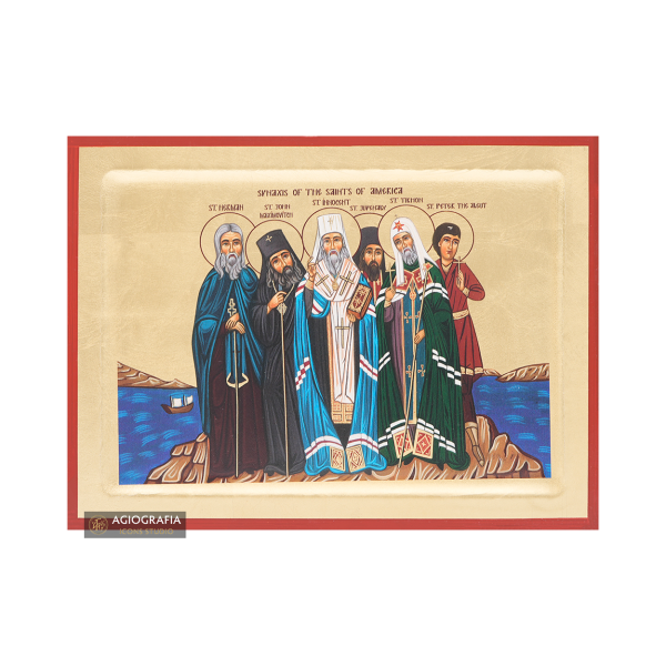 18k Synaxis of the Saints of America Orthodox Icon with Gold Leaf
