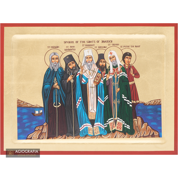 18k Synaxis of the Saints of America Orthodox Icon with Gold Leaf